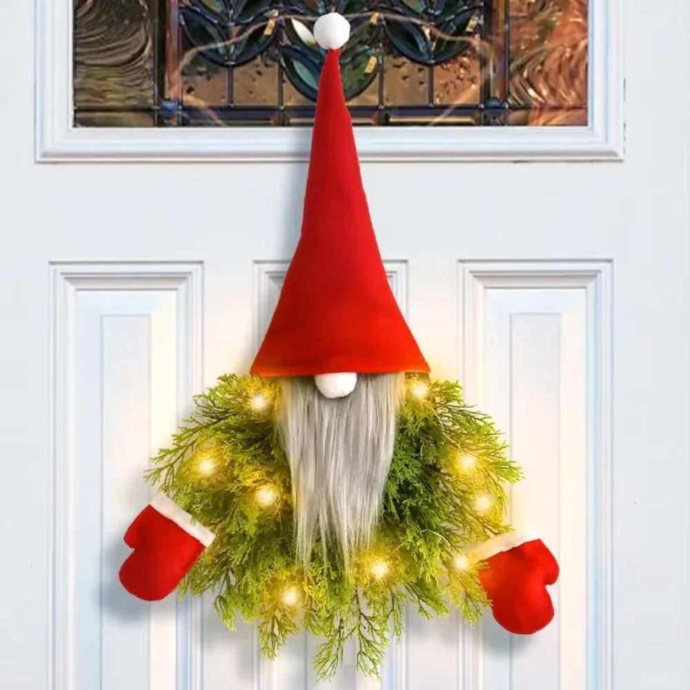 Festive Gnome Wreath with LED Lights