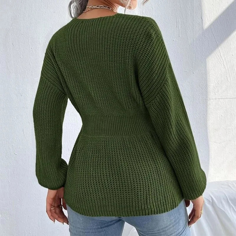 Autumn Charm Cinched Waist Knit Pullover