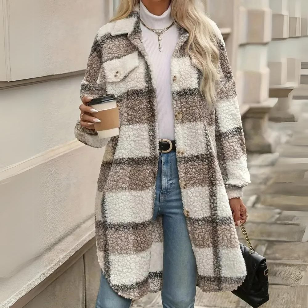 Plaid Lapel Teddy Coat