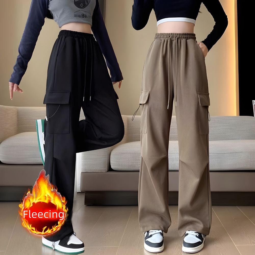 Thickened Casual Women's Cargo Pants - Autumn/Winter High-Waist Style