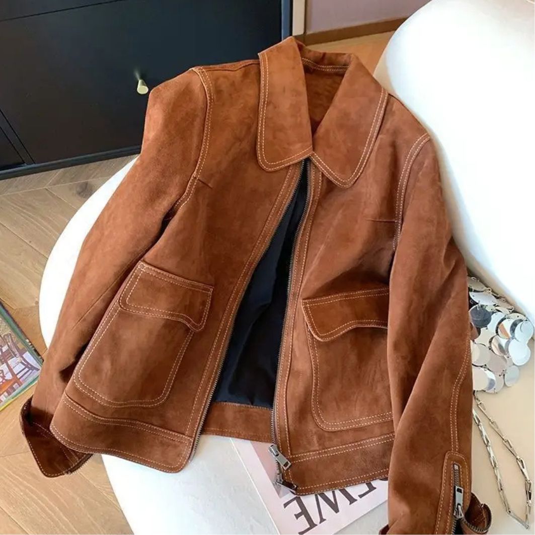 Vintage Luxe Faux Suede Turn-Down Collar Jacket