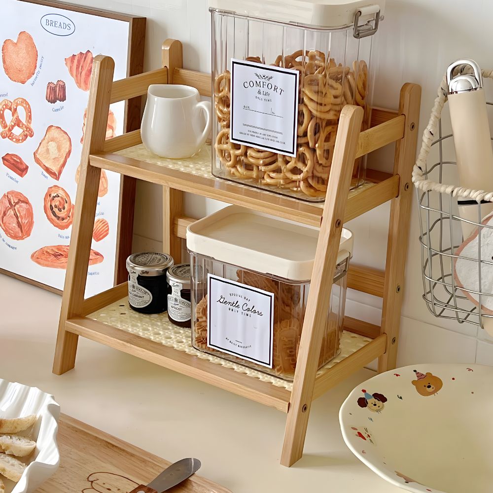 Natural Wooden Rattan Shelf Organizer