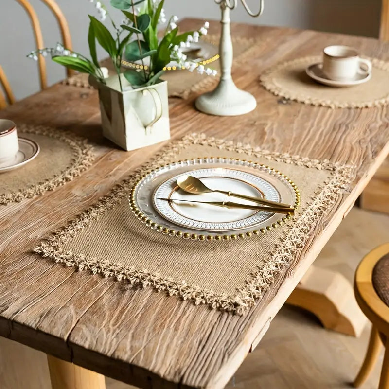 Bulap Bliss Table Placemats: Natural burlap adds rustic charm to your table.