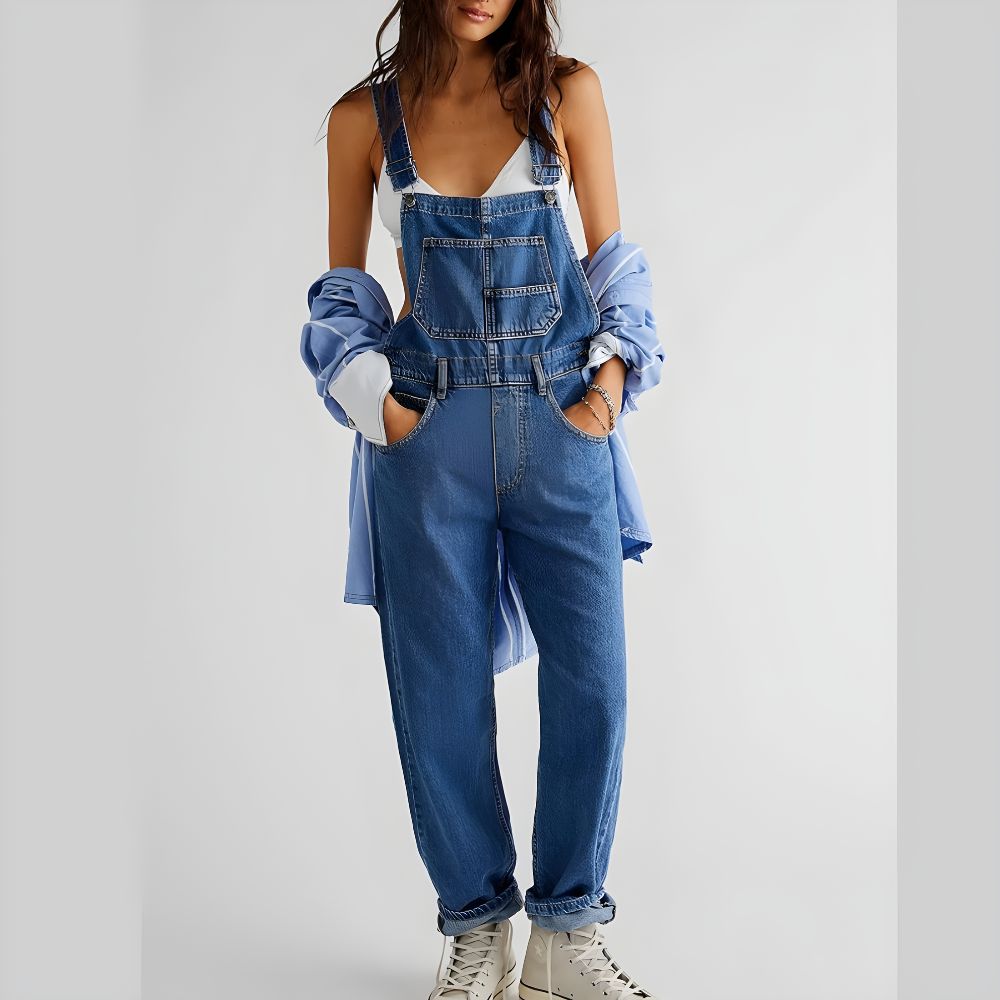 Chic Casual Denim Jumpsuit with Adjustable Straps