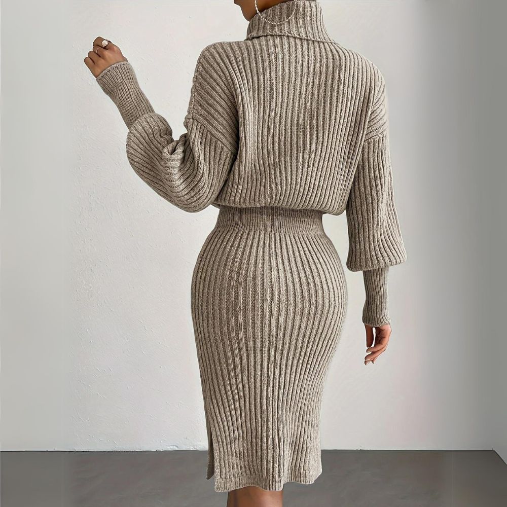 Elegant Ribbed Turtleneck Sweater Dress