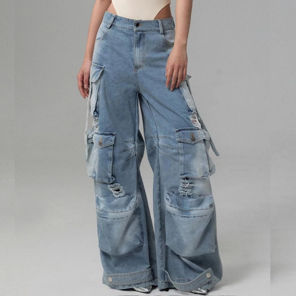 Urban Rebel Destroyed Cargo Denim Pants