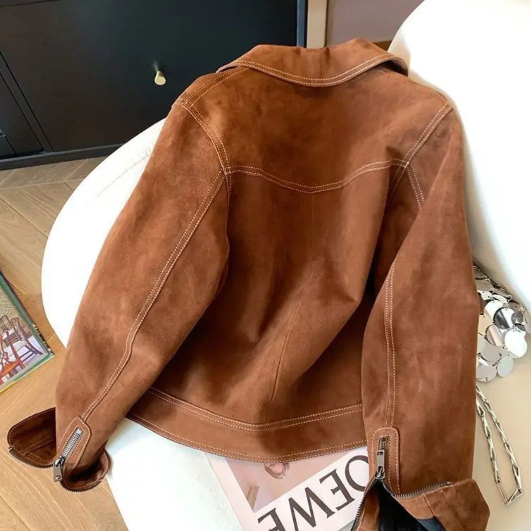 Vintage Luxe Faux Suede Turn-Down Collar Jacket