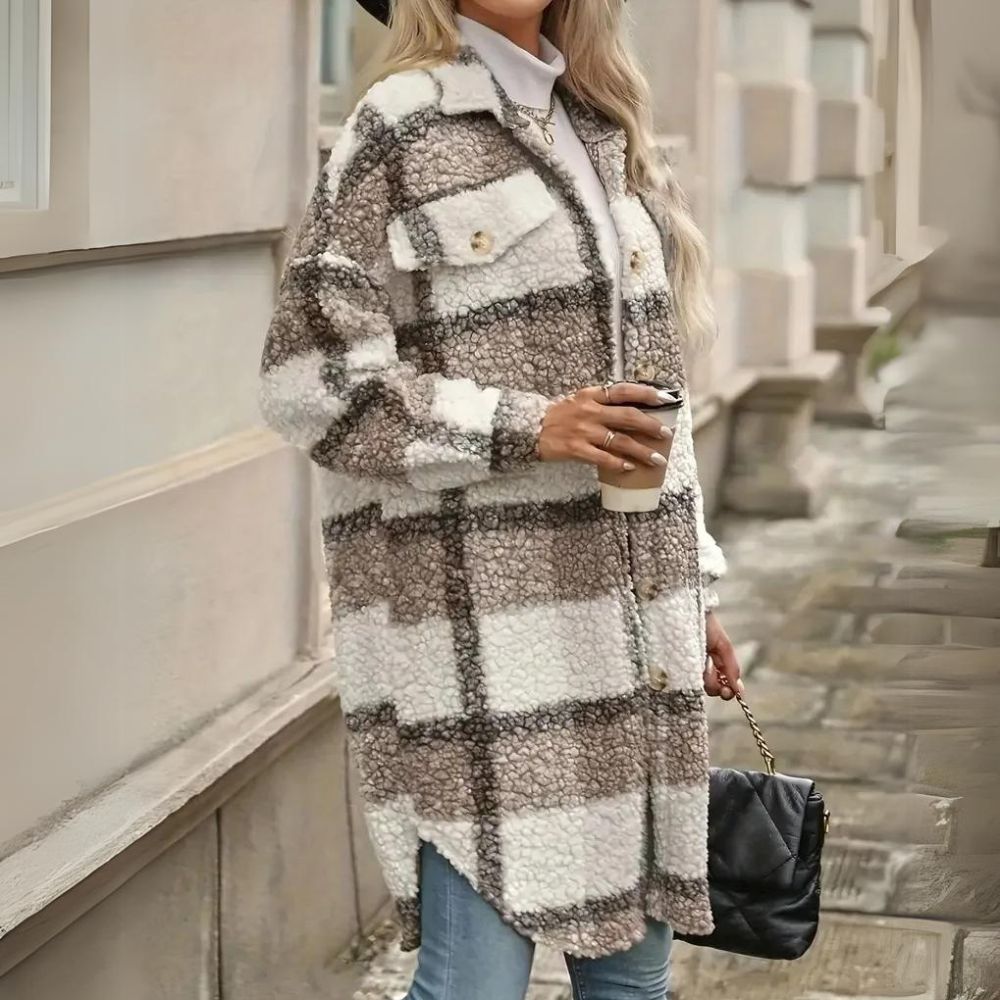 Plaid Lapel Teddy Coat