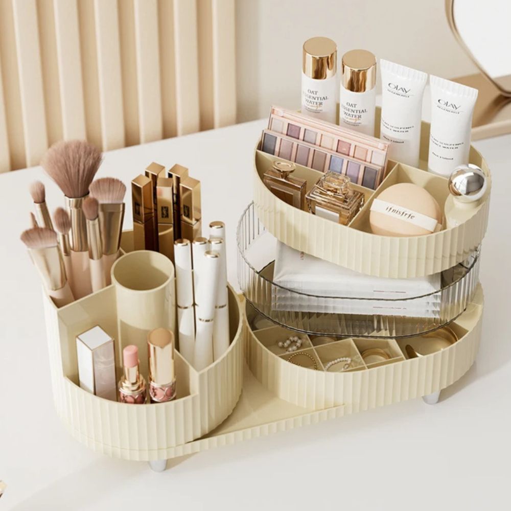 360° Rotating Beauty Station: Makeup Organizer and Brush Holder