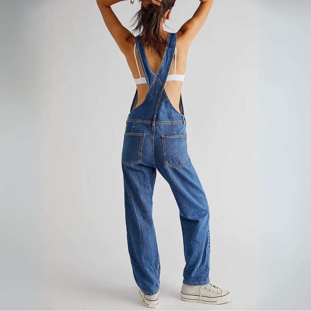 Chic Casual Denim Jumpsuit with Adjustable Straps