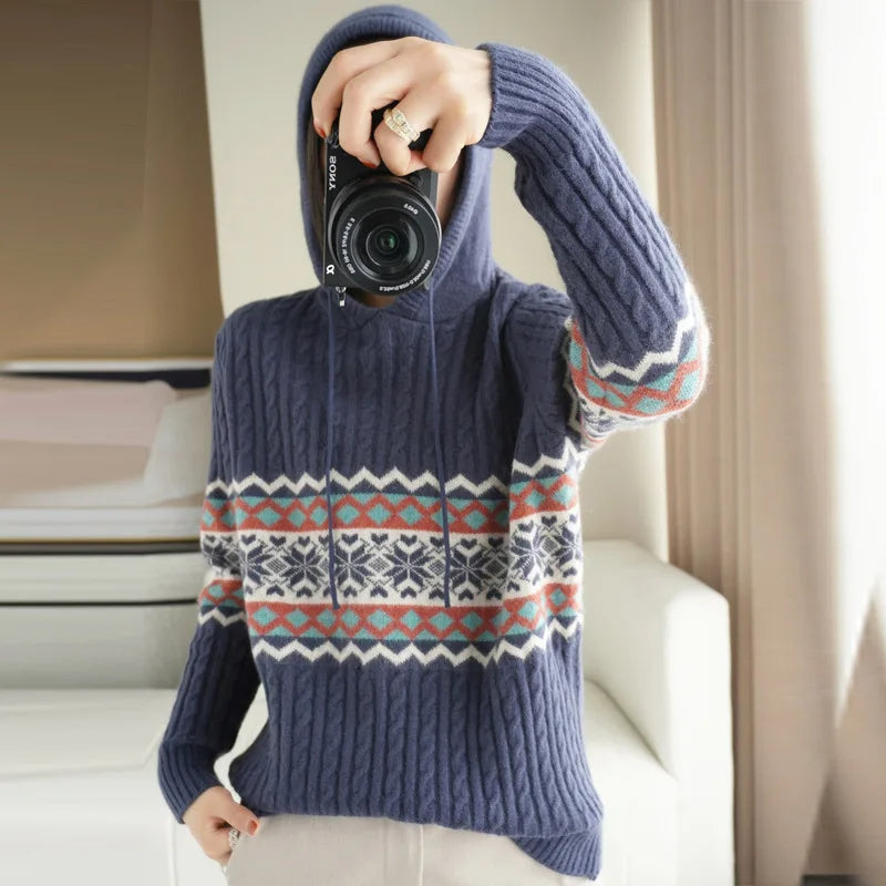 Frosted Peaks Knitted Hooded Sweater