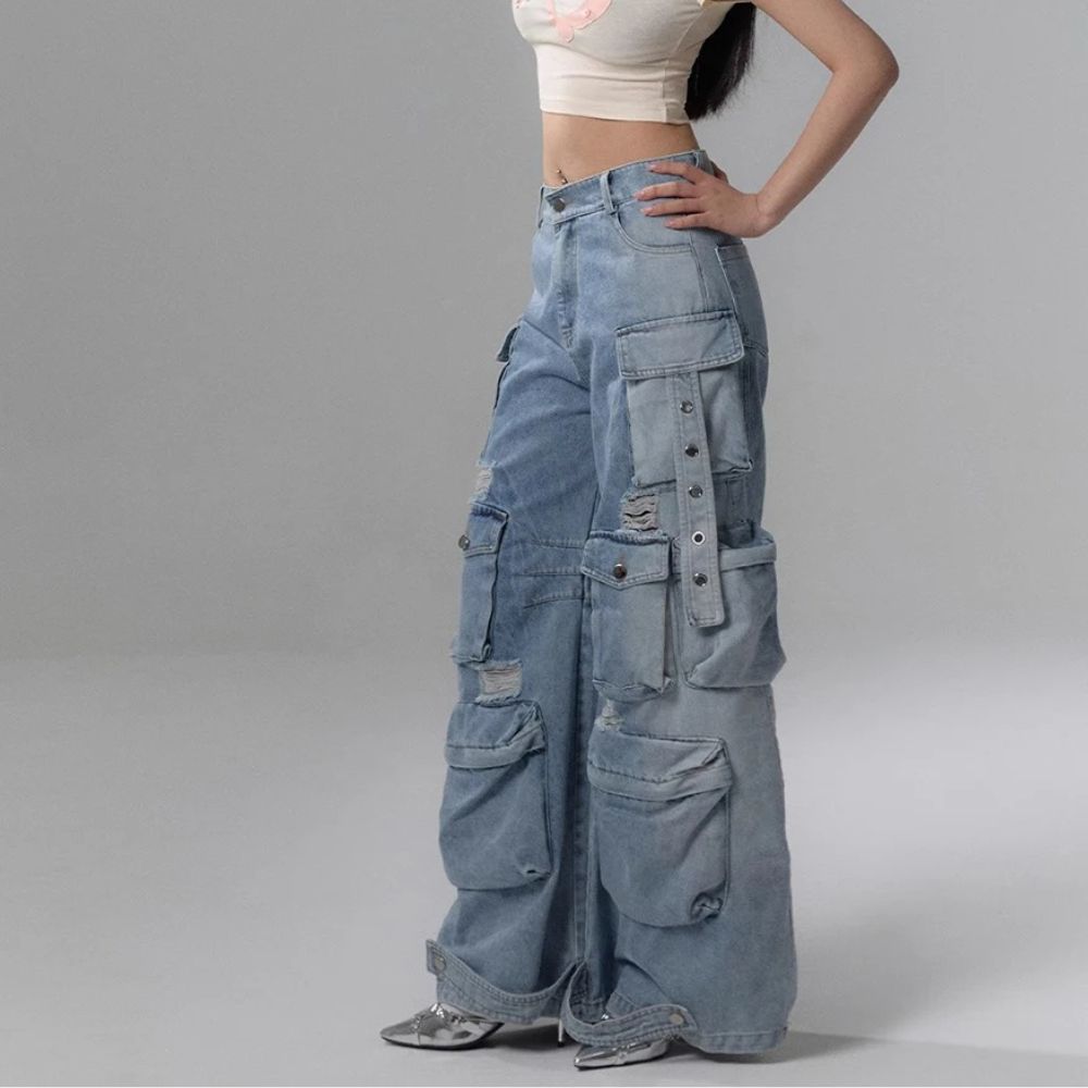 Urban Rebel Destroyed Cargo Denim Pants