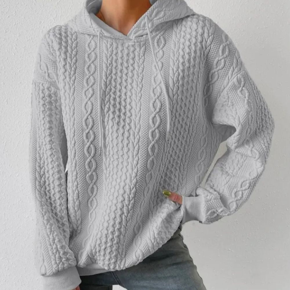 Plus Size Cozy Knit Hooded Jacquard Sweater