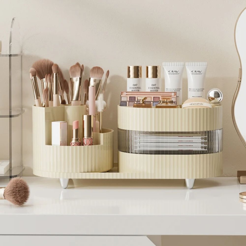 360° Rotating Beauty Station: Makeup Organizer and Brush Holder