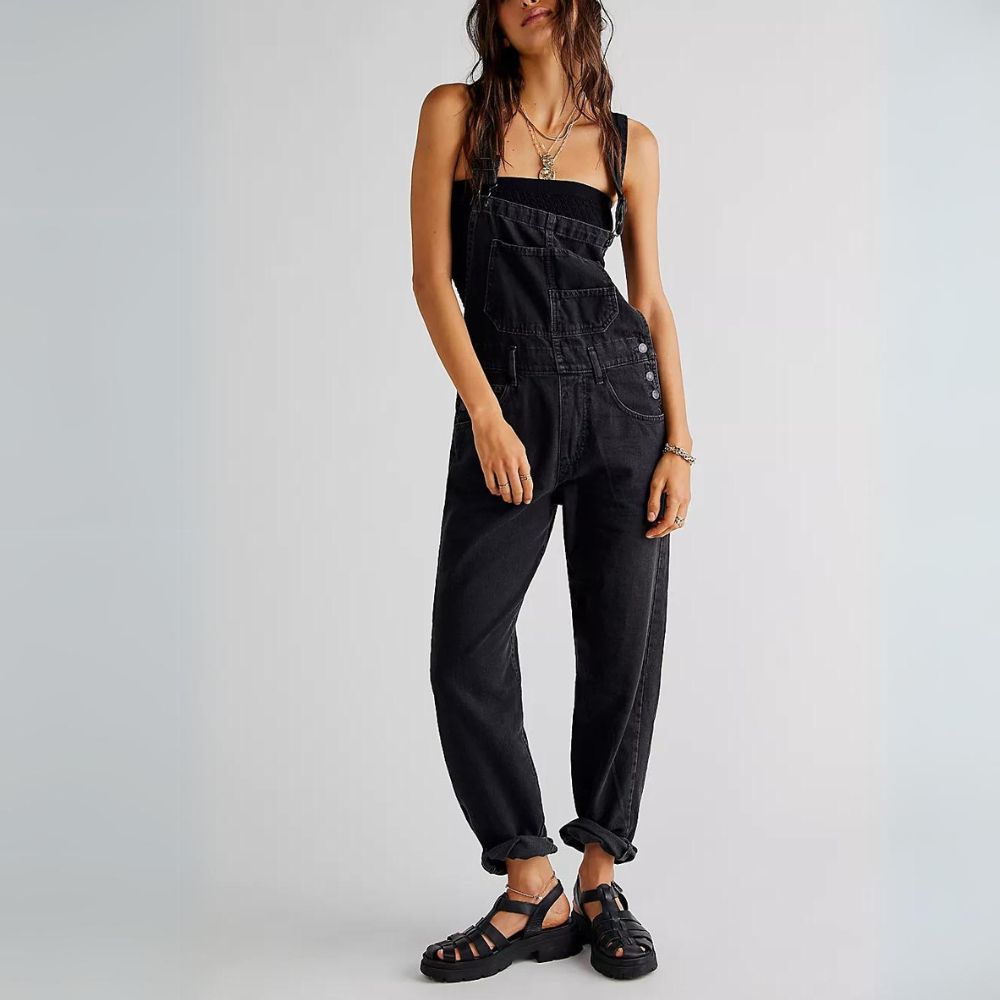 Chic Casual Denim Jumpsuit with Adjustable Straps