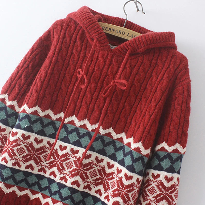 Frosted Peaks Knitted Hooded Sweater