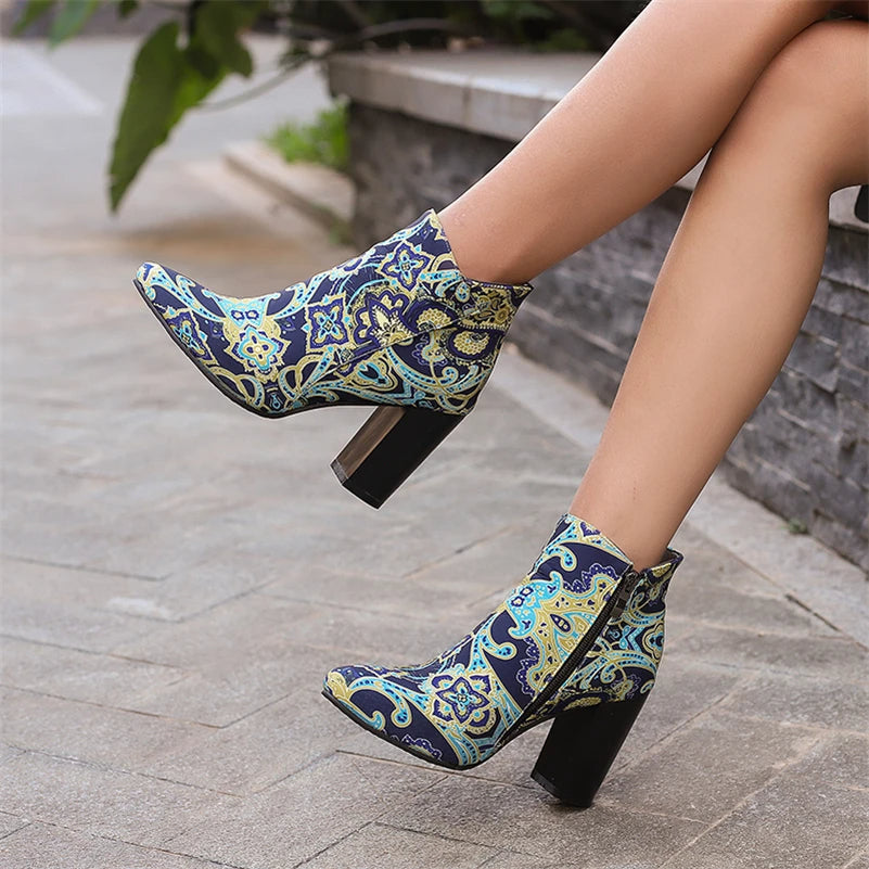 Paisley Stride Block Heel Boots