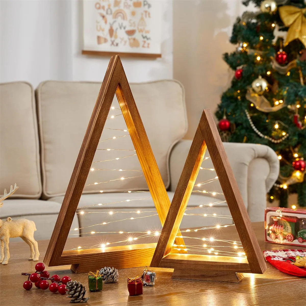 Set of 2 - Modern Farmhouse Lighted Wood Christmas Trees