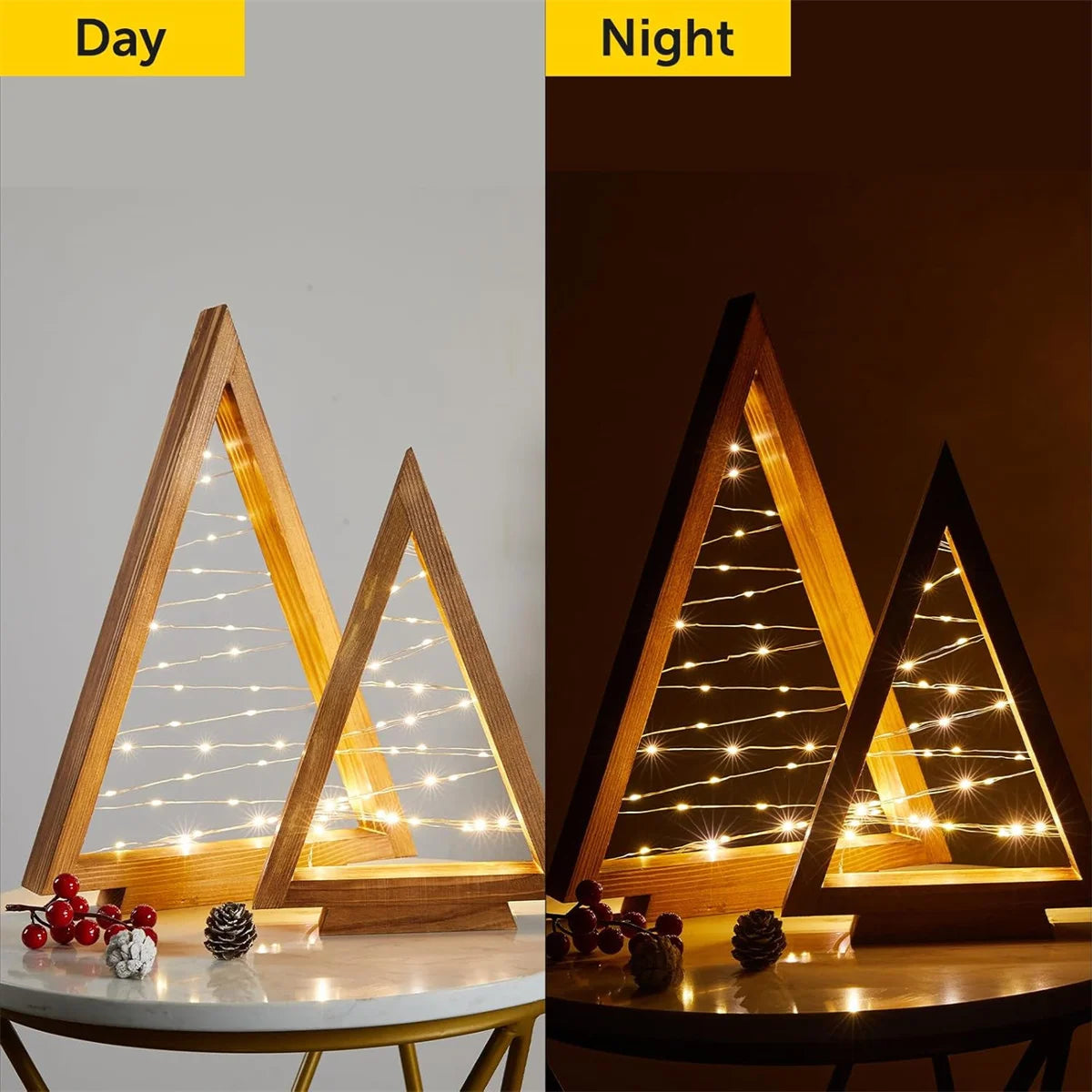 Set of 2 - Modern Farmhouse Lighted Wood Christmas Trees