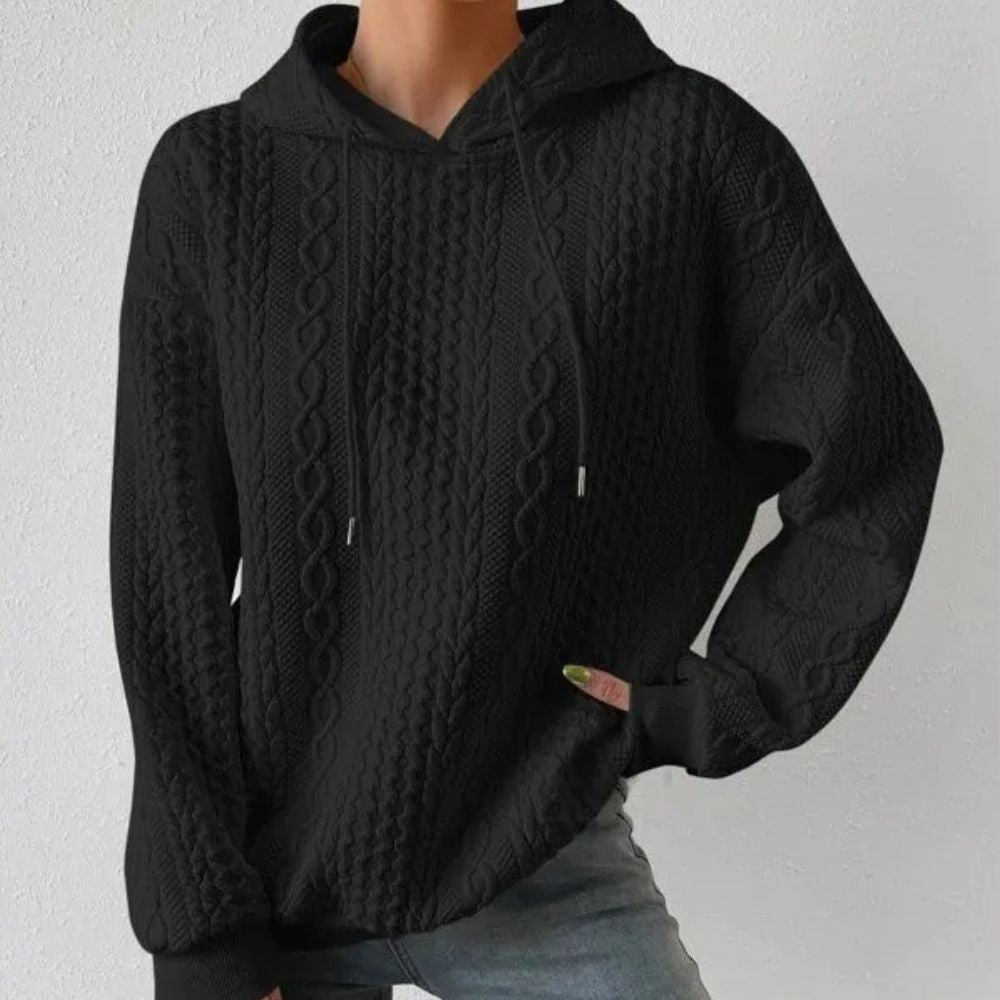 Plus Size Cozy Knit Hooded Jacquard Sweater