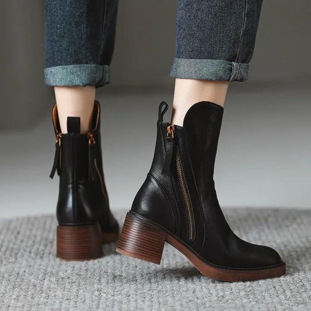 Bottines Chelsea à plateforme pour femmes, nouvelles bottines à bout rond et talon épais, bottines d'extérieur en cuir marron à talons hauts Zapatos Mujer