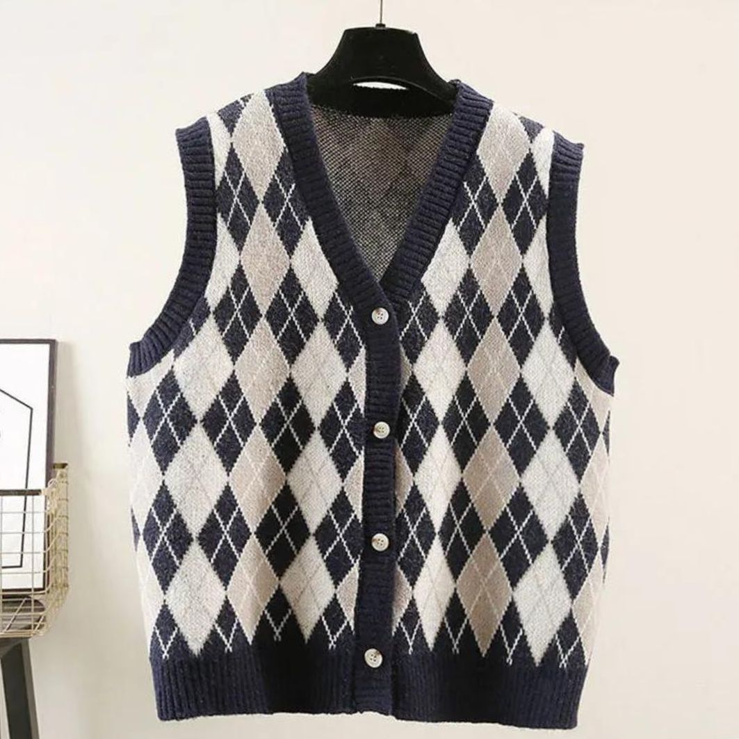 Argyle Kniited V-Neck Sweater Vest