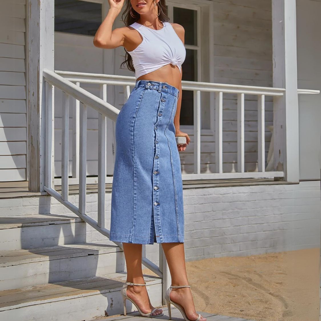 Edge High-Waist Denim Skirt