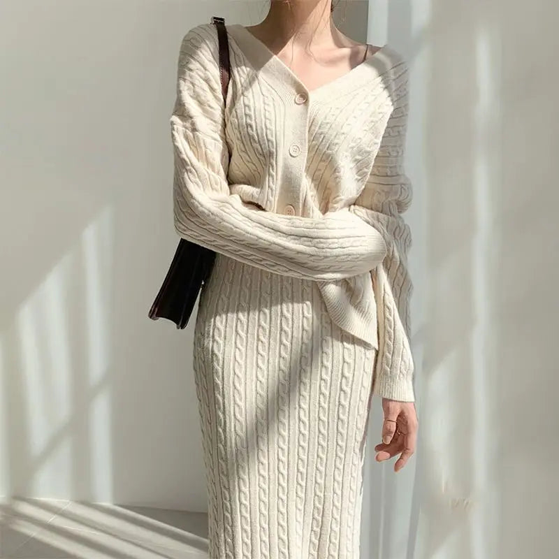 Embrace Elegance Knit Cardigan & Skirt Set