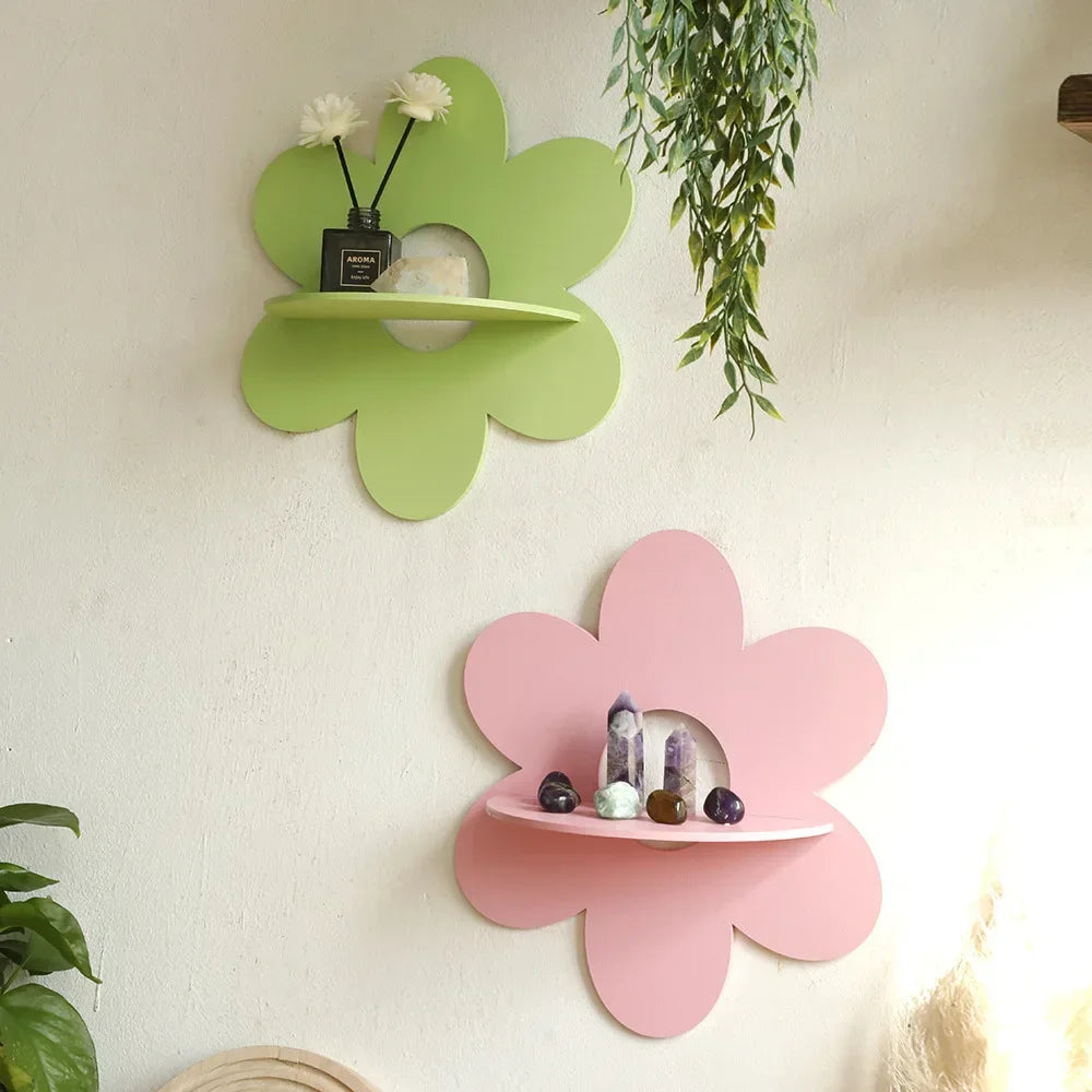 Blossom Wall Shelf: Floral Wooden Storage