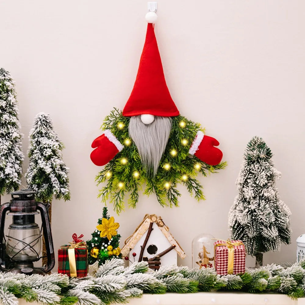 Festive Gnome Wreath with LED Lights