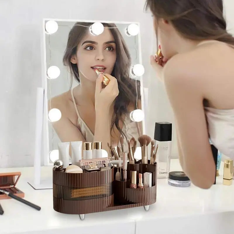 360° Rotating Beauty Station: Makeup Organizer and Brush Holder