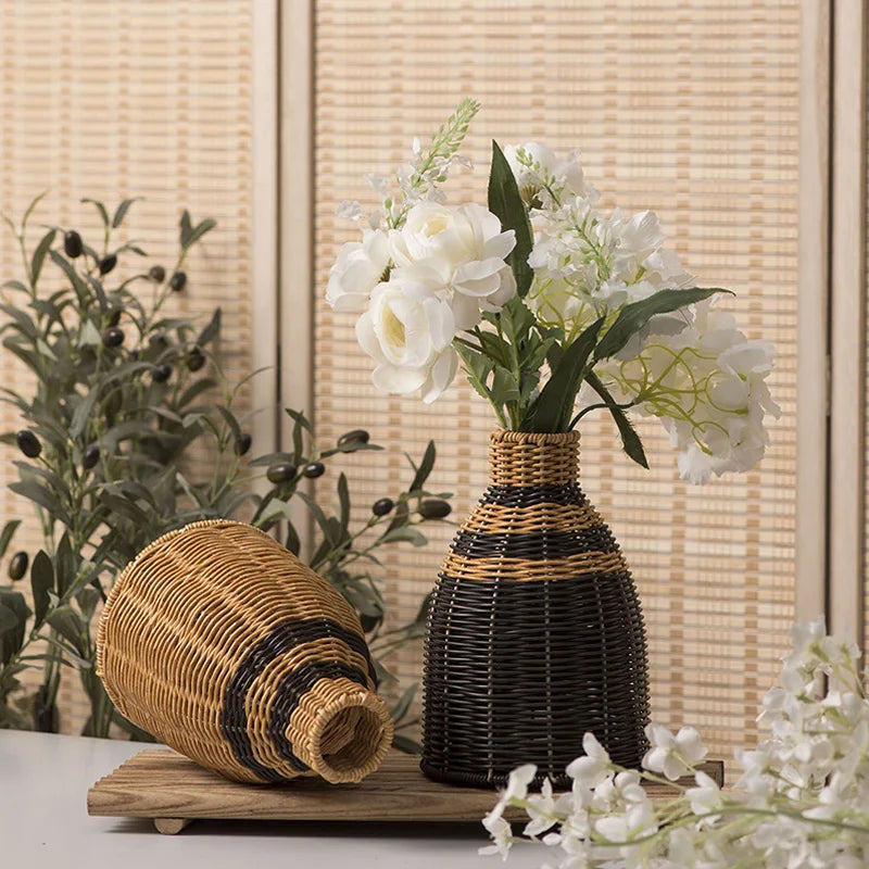 Bohemian Charm: Hand-Woven Rattan Vase