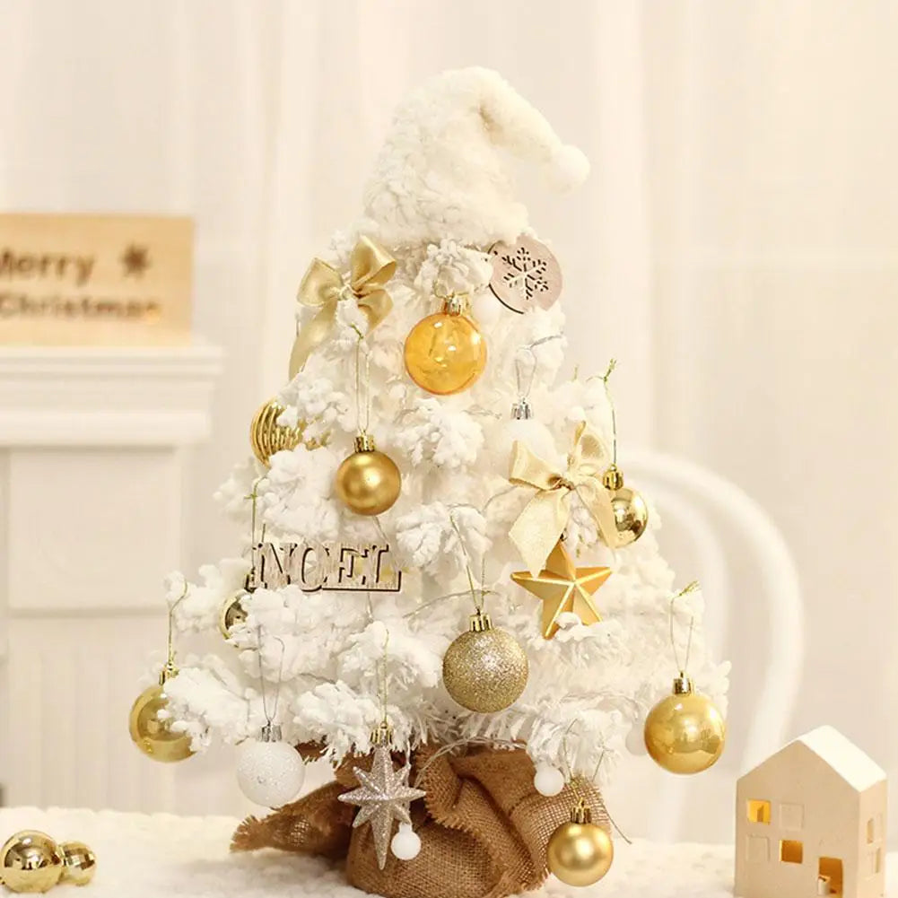 Frosted Noel Tree with Golden Ornaments and Lights