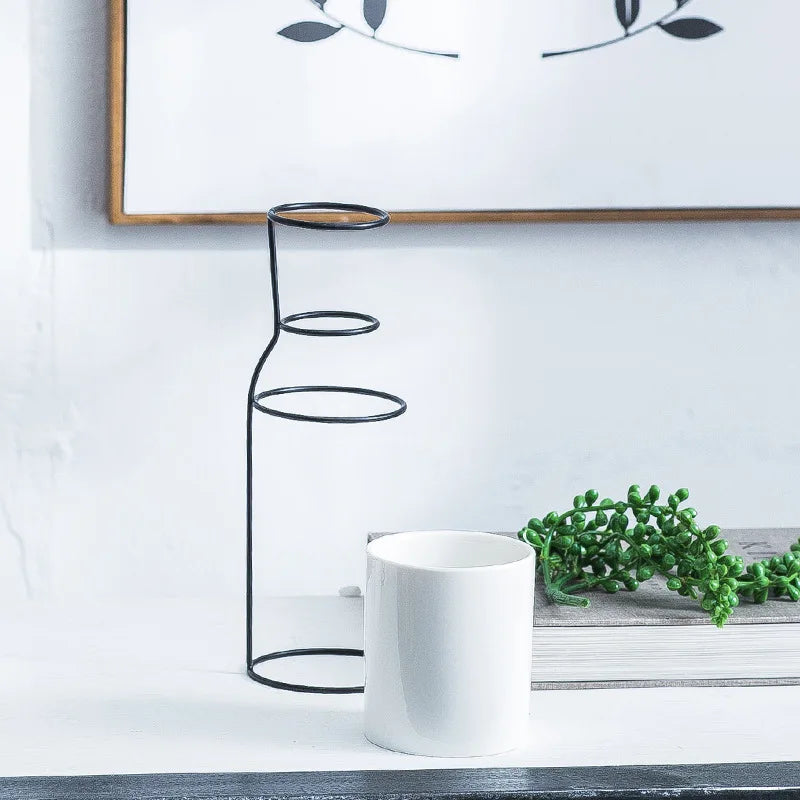 Minimalist Ceramic and Iron Vase Duo - Modern Home Decor Accent