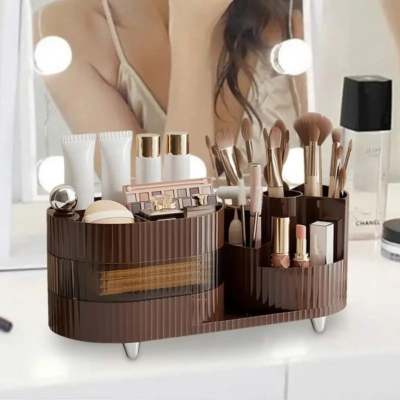 360° Rotating Beauty Station: Makeup Organizer and Brush Holder