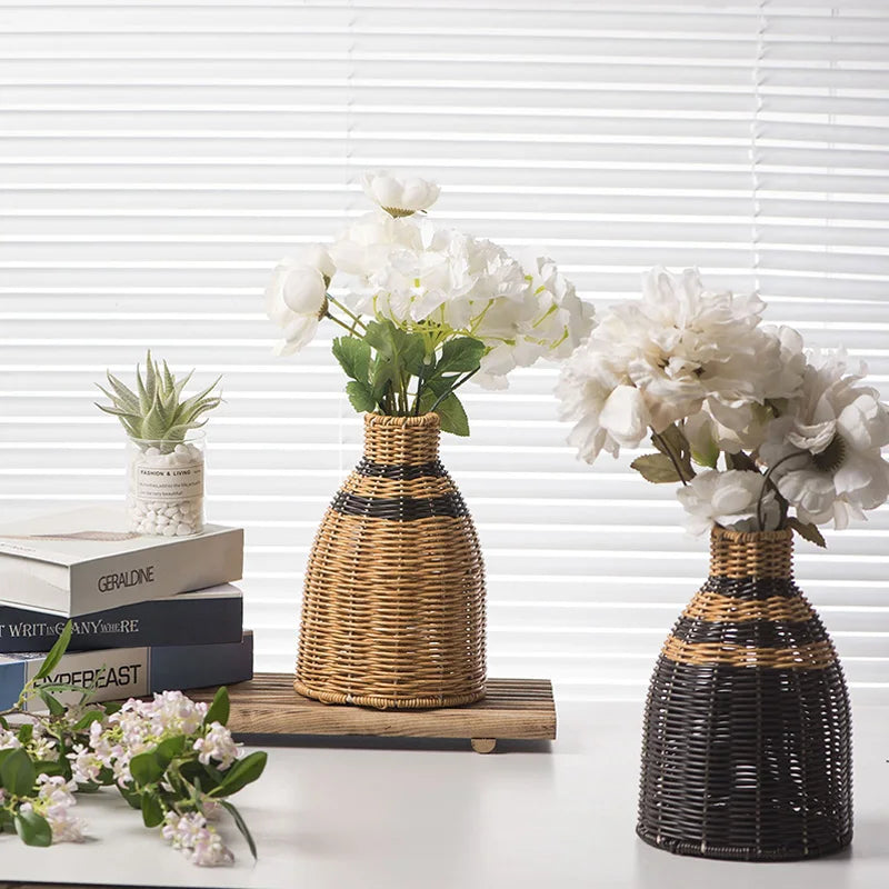 Bohemian Charm: Hand-Woven Rattan Vase