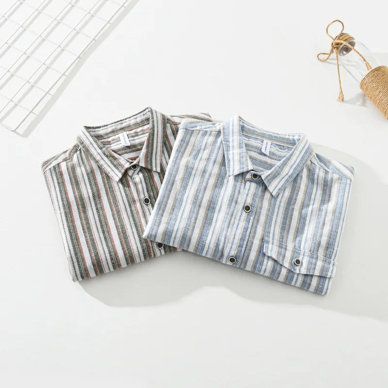 Striped Elegance: Premium Cotton-Linen Shirt