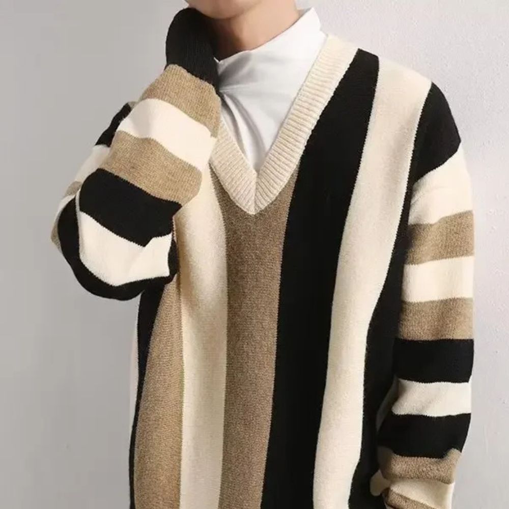 Stripe & Chill V-Neck Sweater