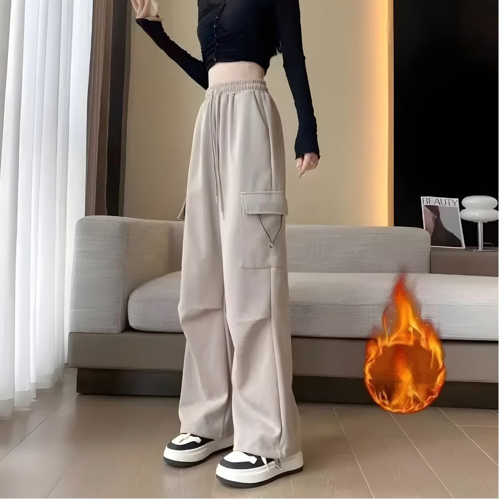 Thickened Casual Women's Cargo Pants - Autumn/Winter High-Waist Style