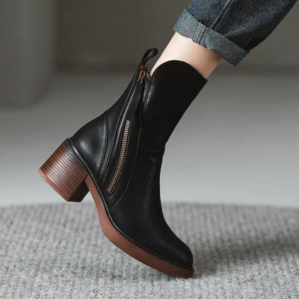 Bottines Chelsea à plateforme pour femmes, nouvelles bottines à bout rond et talon épais, bottines d'extérieur en cuir marron à talons hauts Zapatos Mujer