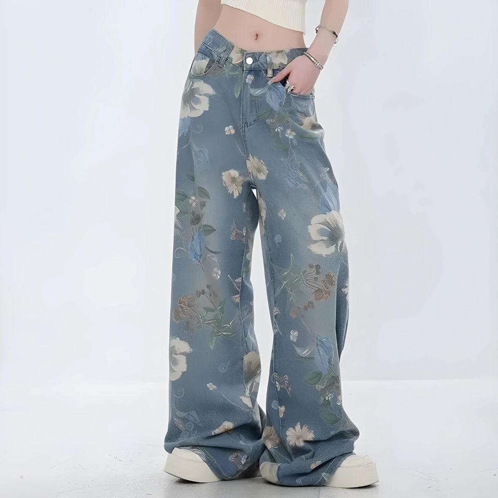 Floral Fusion Wide-Leg Jeans