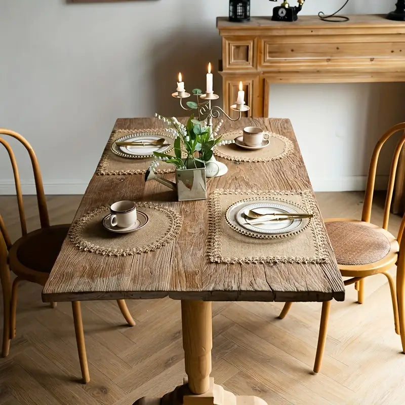 Round Table Placemats? Bulap Bliss sets the perfect rustic scene.