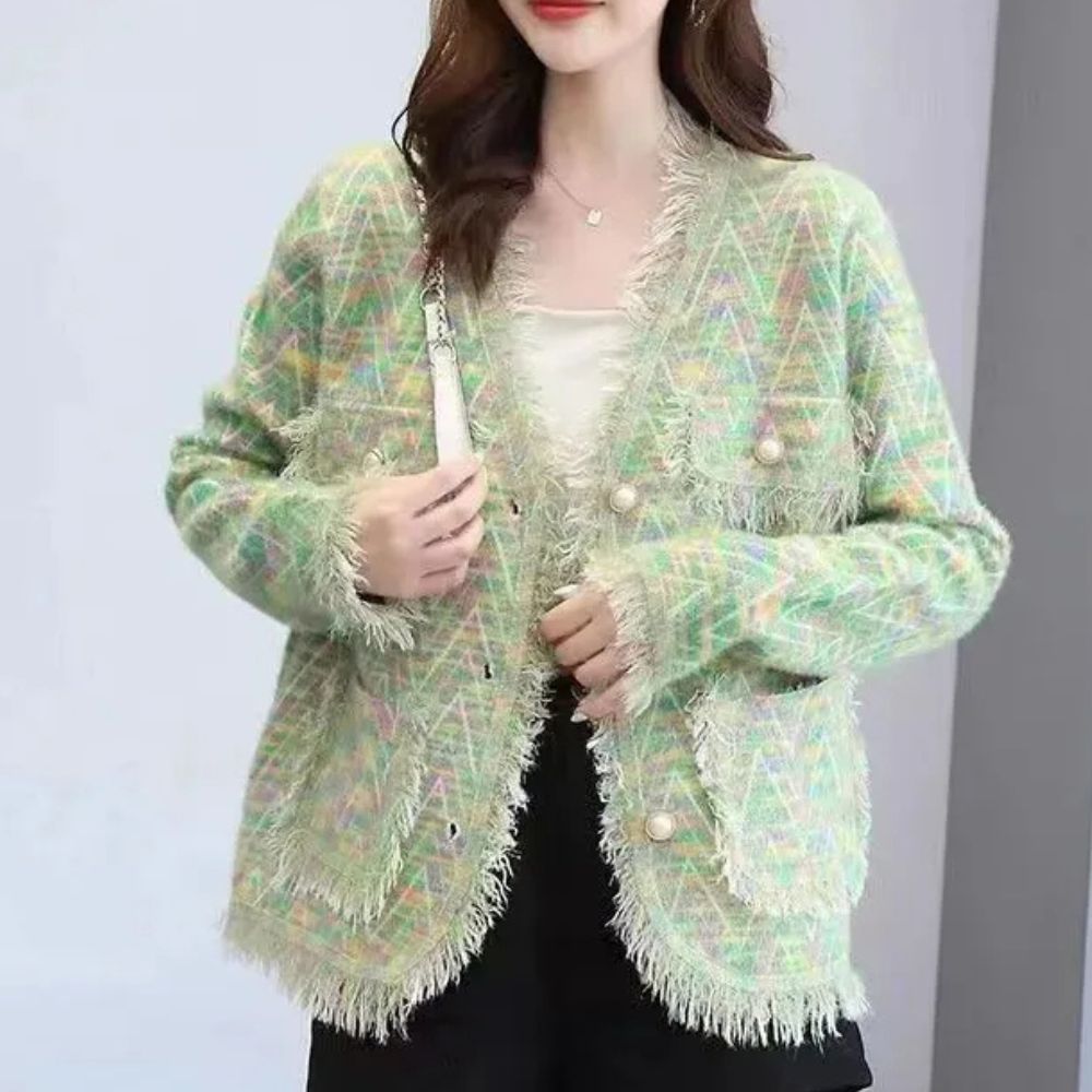 Soft Chevron Patterned Knit Jacket