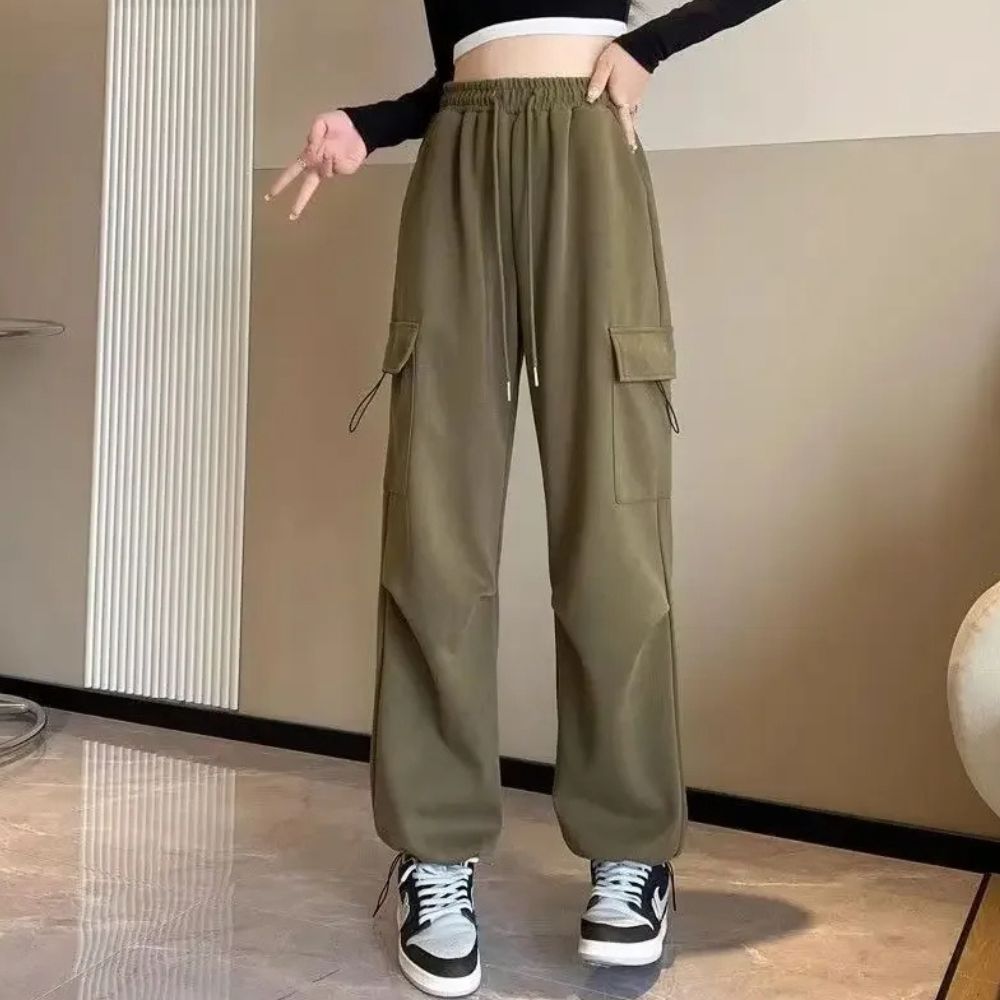 Thickened Casual Women's Cargo Pants - Autumn/Winter High-Waist Style