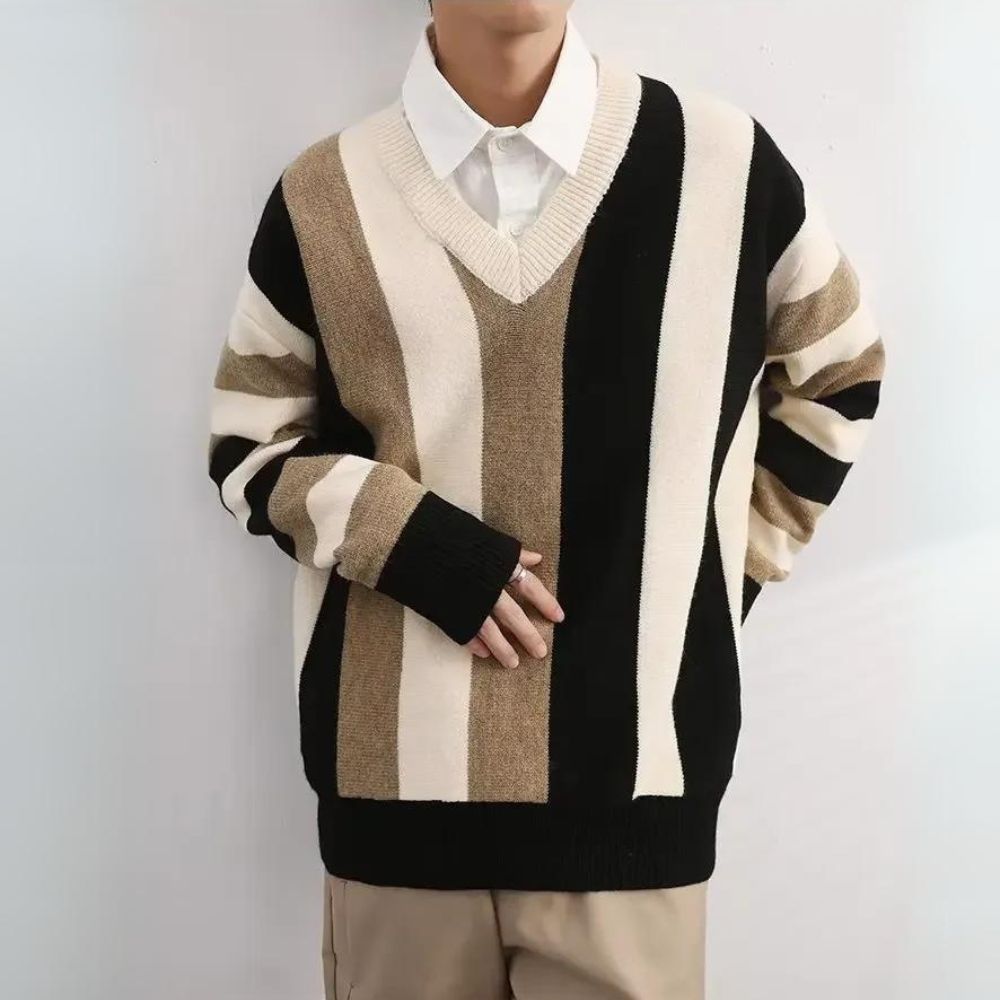 Stripe & Chill V-Neck Sweater