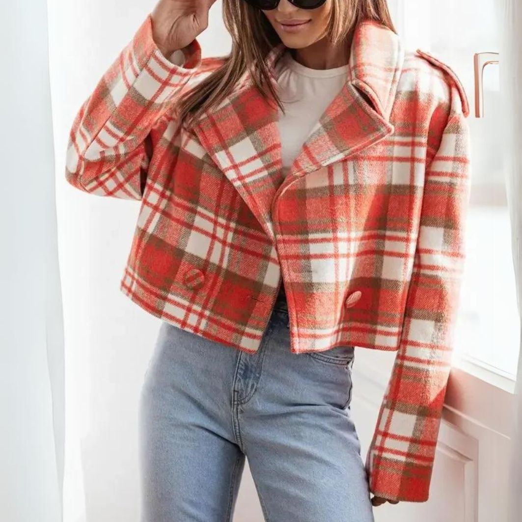 Plaid Charm Cropped Thickened Jacket